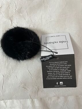 Linda Richards Genuine Mink Fur Hair Tie Scrunchie Black NWT